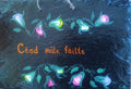 Slate sign with Cead Mile Failte  written on it.  It means 100,000 Welcomes in Gailic