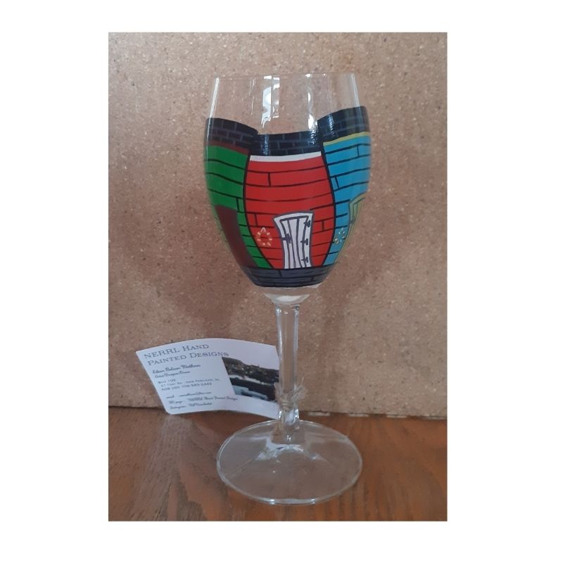 Hand painted Wine glass with fishing stages in my crooked style