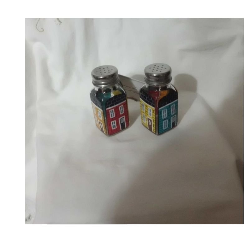 Salt and Pepper shakers hand painted with Jelly Bean Rowhouses