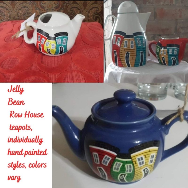 Jelly Brean Row House teapot with 3 row houses hand painted 