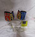 Jelly Bean Row House  hand painted wine glass