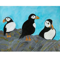 3 puffins on a cliff, puffins are the official bird of NL