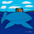 A whale underwater with 3 fishing stages on its back