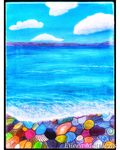 Colorful rocks on a beach looking towards the horizon in distance