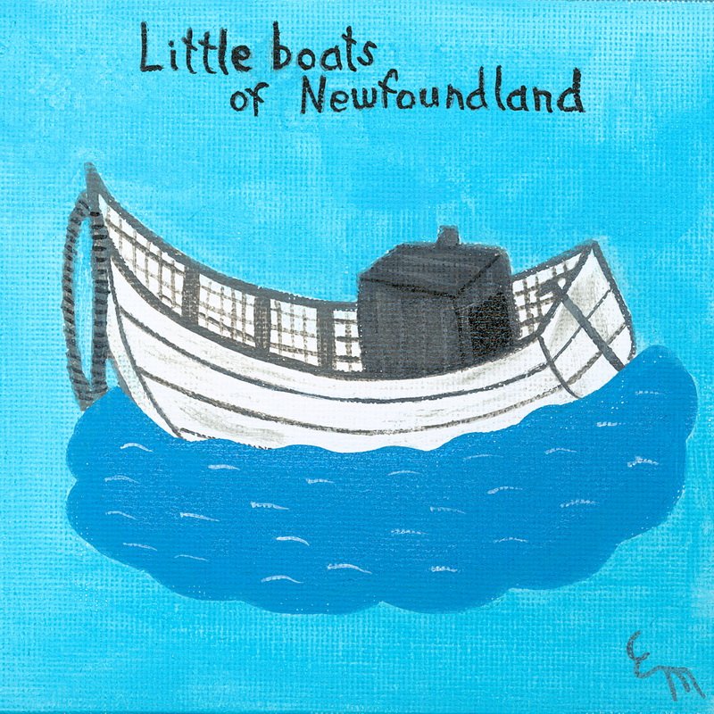 Illustration of a boat with 'Little boats of Newfoundland' text on a blue background