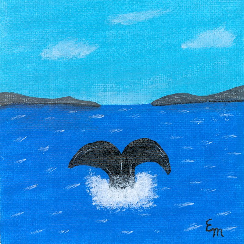 whale's tail emerging from the water